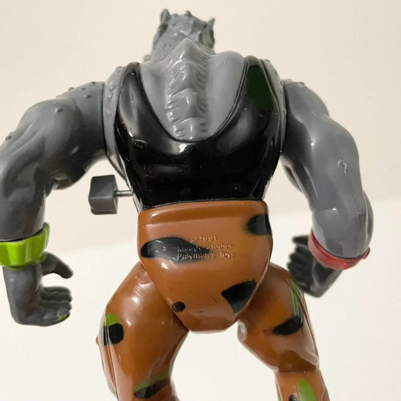 1991 TMNT Machine Gunnin Rocksteady Action Figure Wind Up Rhino - Picture 11 of 13